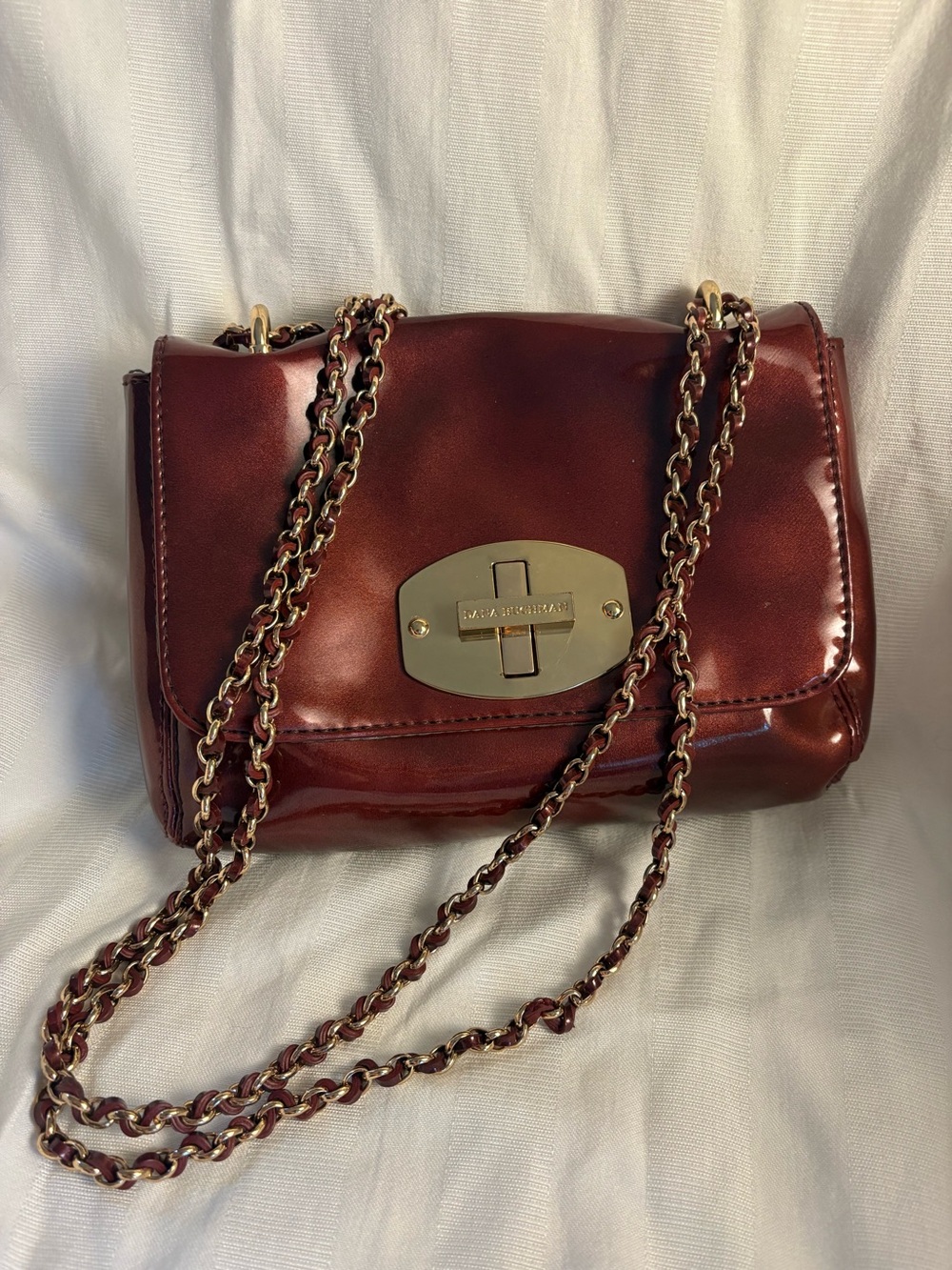 Dana Buchman Burgundy Patent Chain Shoulder Bag Y2K